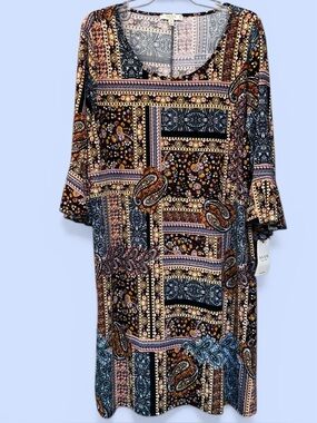 Haani Woman Anthropologie Dress Paisley Print Bell Cuffs NWT Sz 2X Hippie Boho